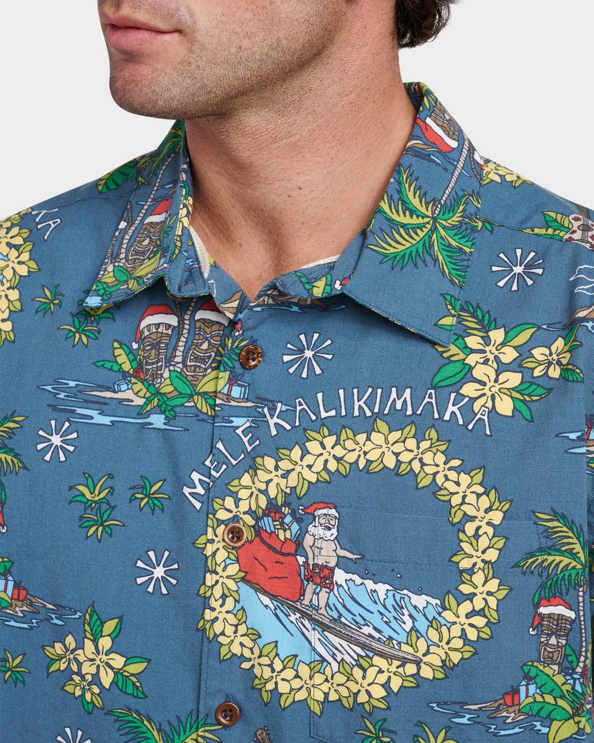 Waterman Surfing Santa Shirt - Real Teal | Quick Silver