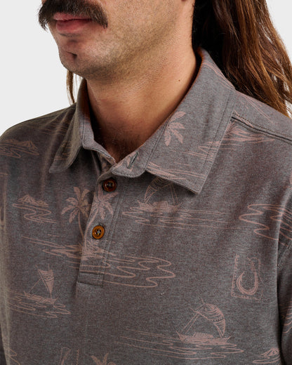 Waterman Island Daze Polo T-Shirt - Phantom Heather | Quick Silver