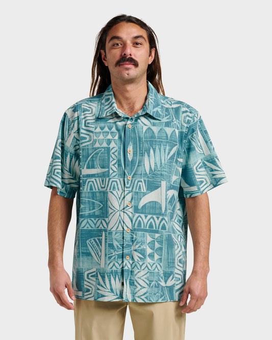 Waterman Talk Story Short Sleeve Shirt - Aqua Sea | Quick Silver