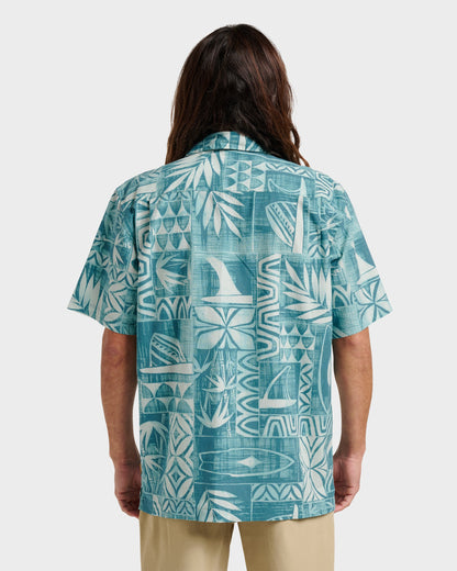 Waterman Talk Story Short Sleeve Shirt - Aqua Sea | Quick Silver