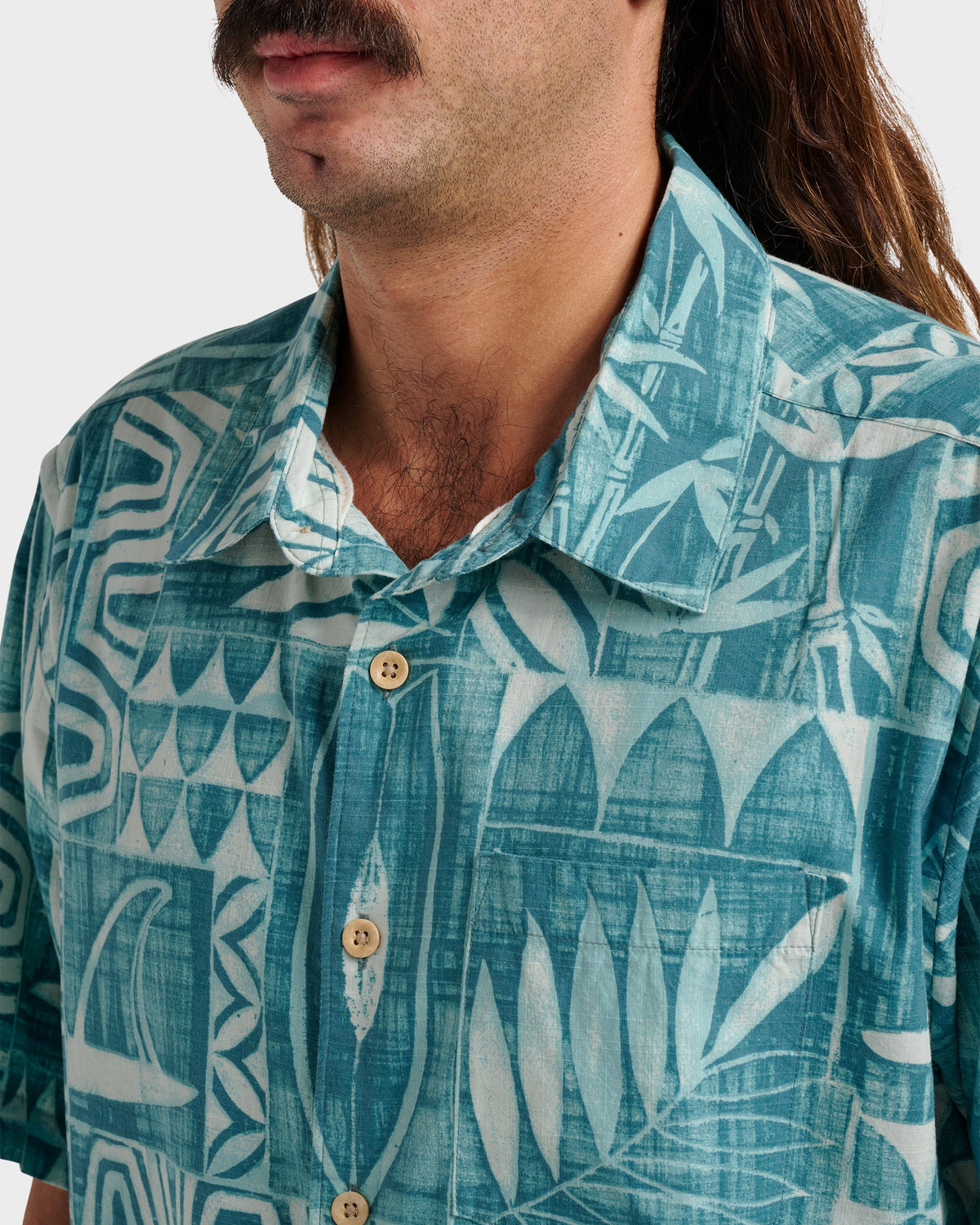 Waterman Talk Story Short Sleeve Shirt - Aqua Sea | Quick Silver