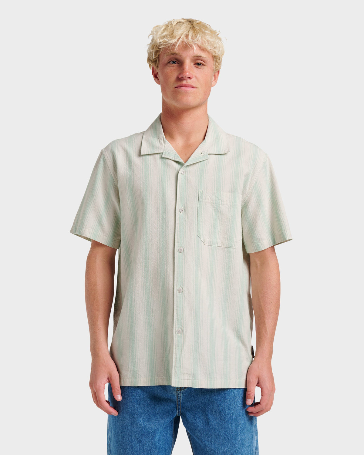 Oxford Stripe Casual Short Sleeve Shirt - Moonstruck | Quick Silver