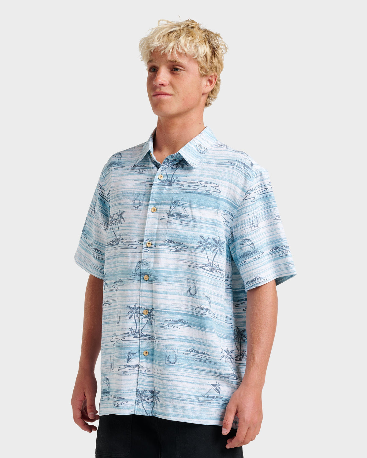 Waterman Island Daze Short Sleeve Shirt - Aqua Sea | Quick Silver